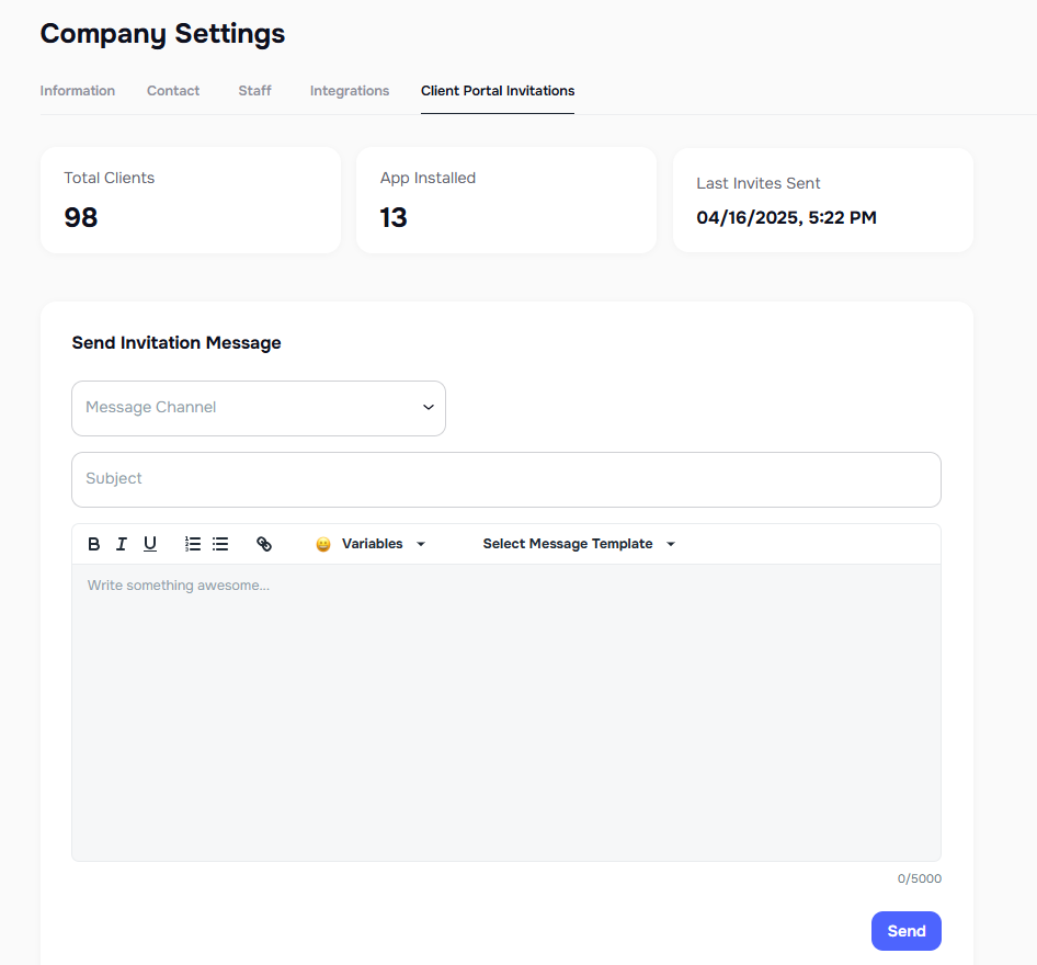 Client Portal Invitation in Company Settings