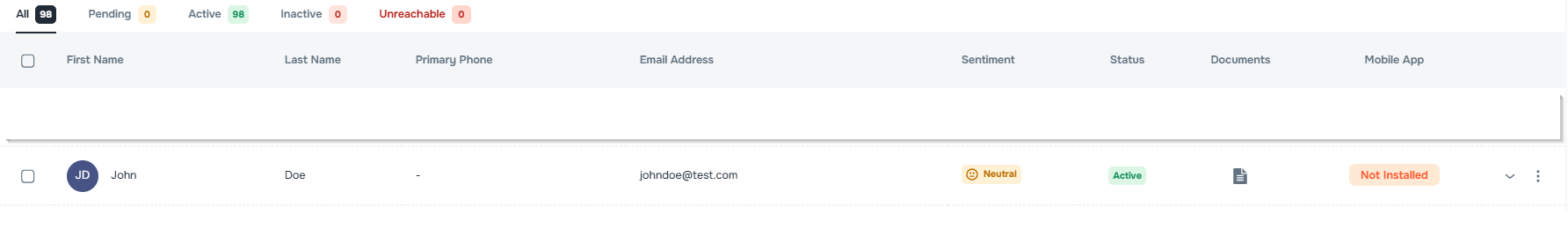Mobile App Installed column on Clients page