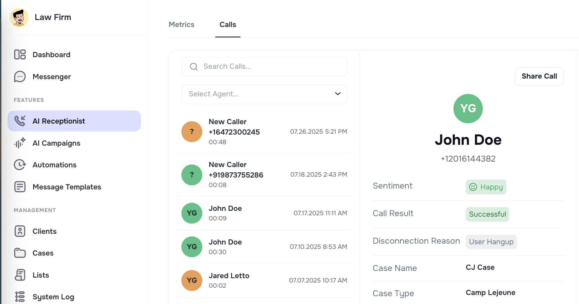 AI Receptionist filter calls by AI agent