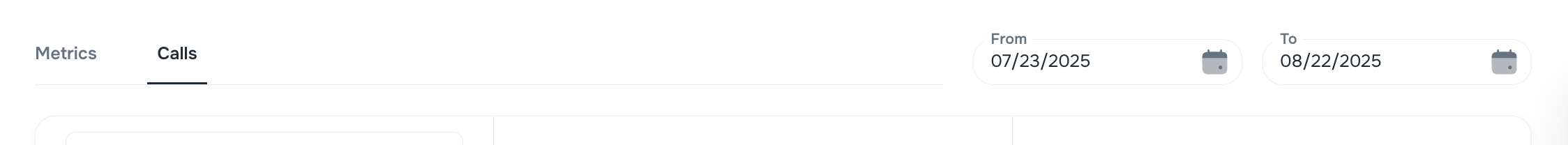 AI Receptionist Calls tab with date range filters