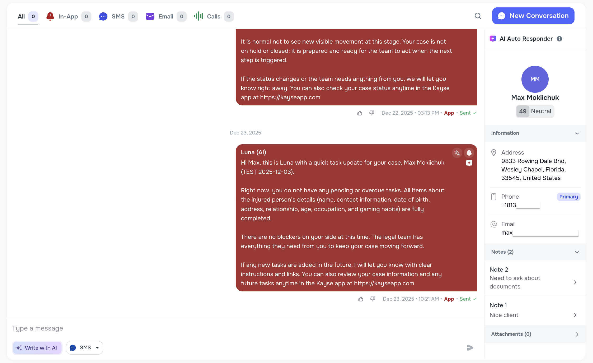 Case Notes visible in Contact Profile and Messenger