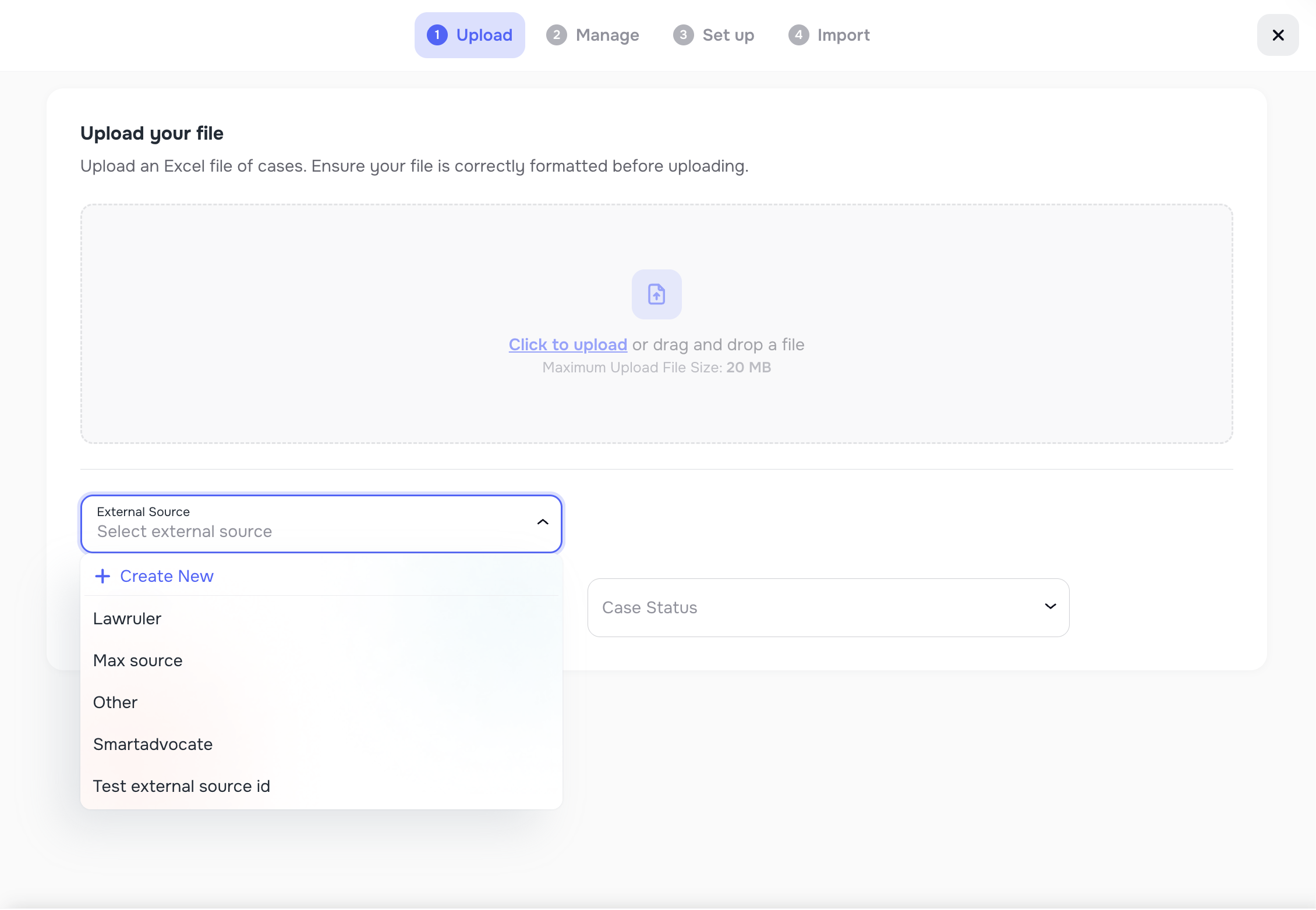 Select or create Case Type and Case Status during import