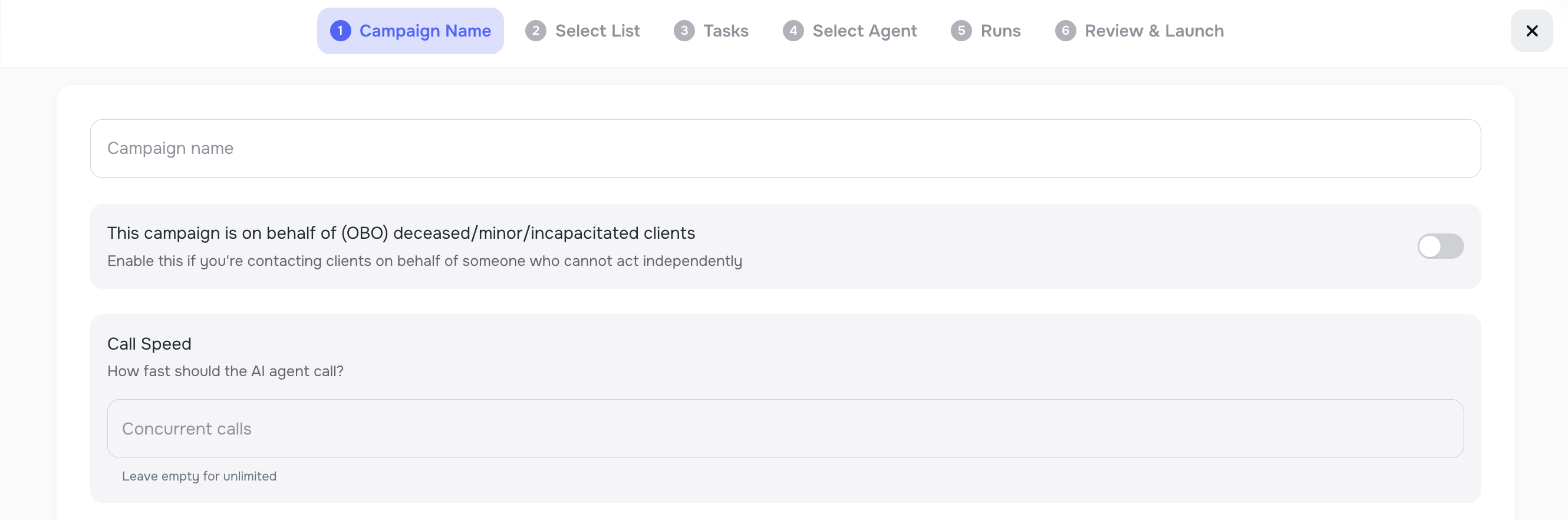 Per-campaign call speed control for transfer campaigns