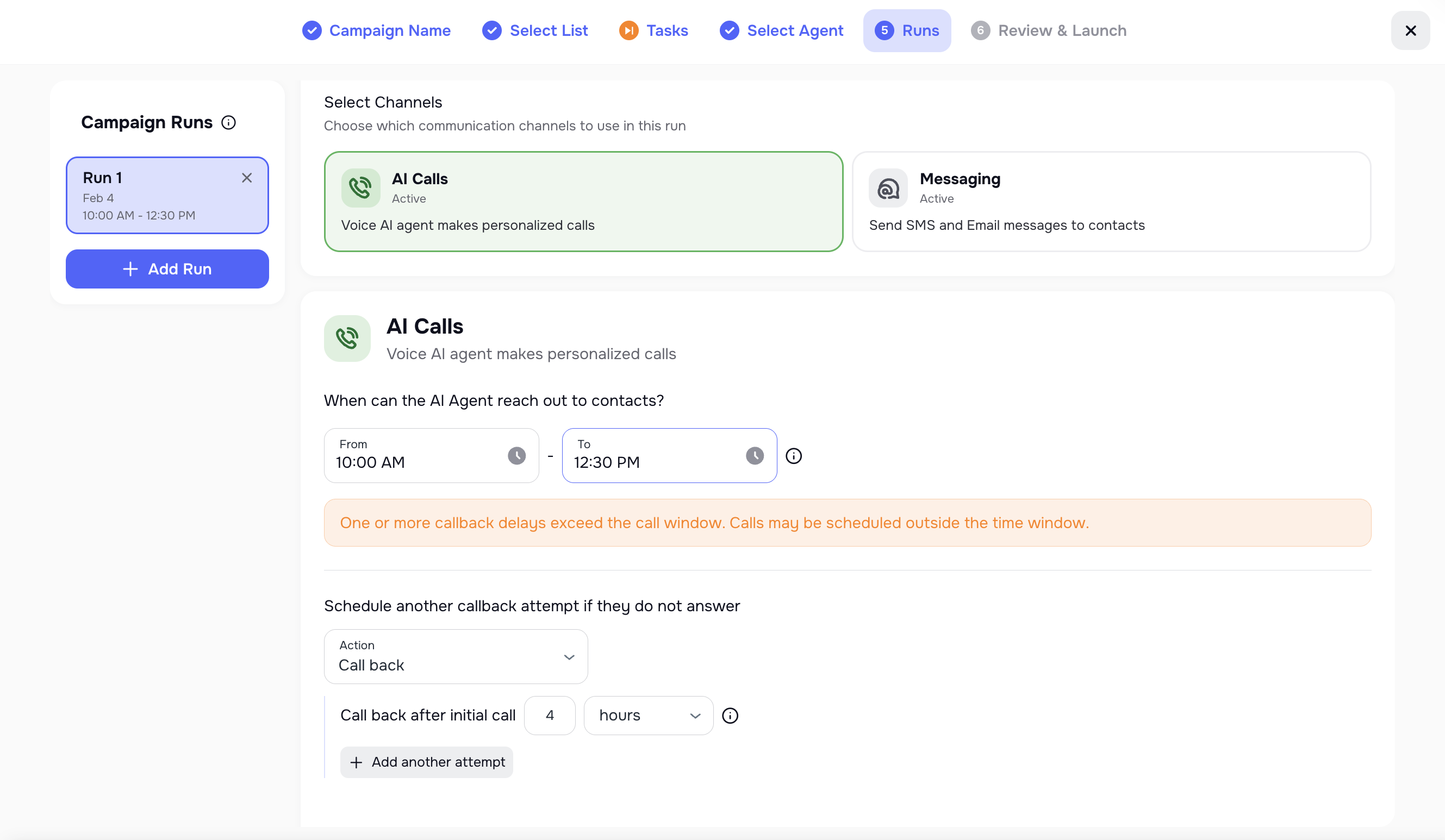 Callback scheduling warning when outside allowed call time window