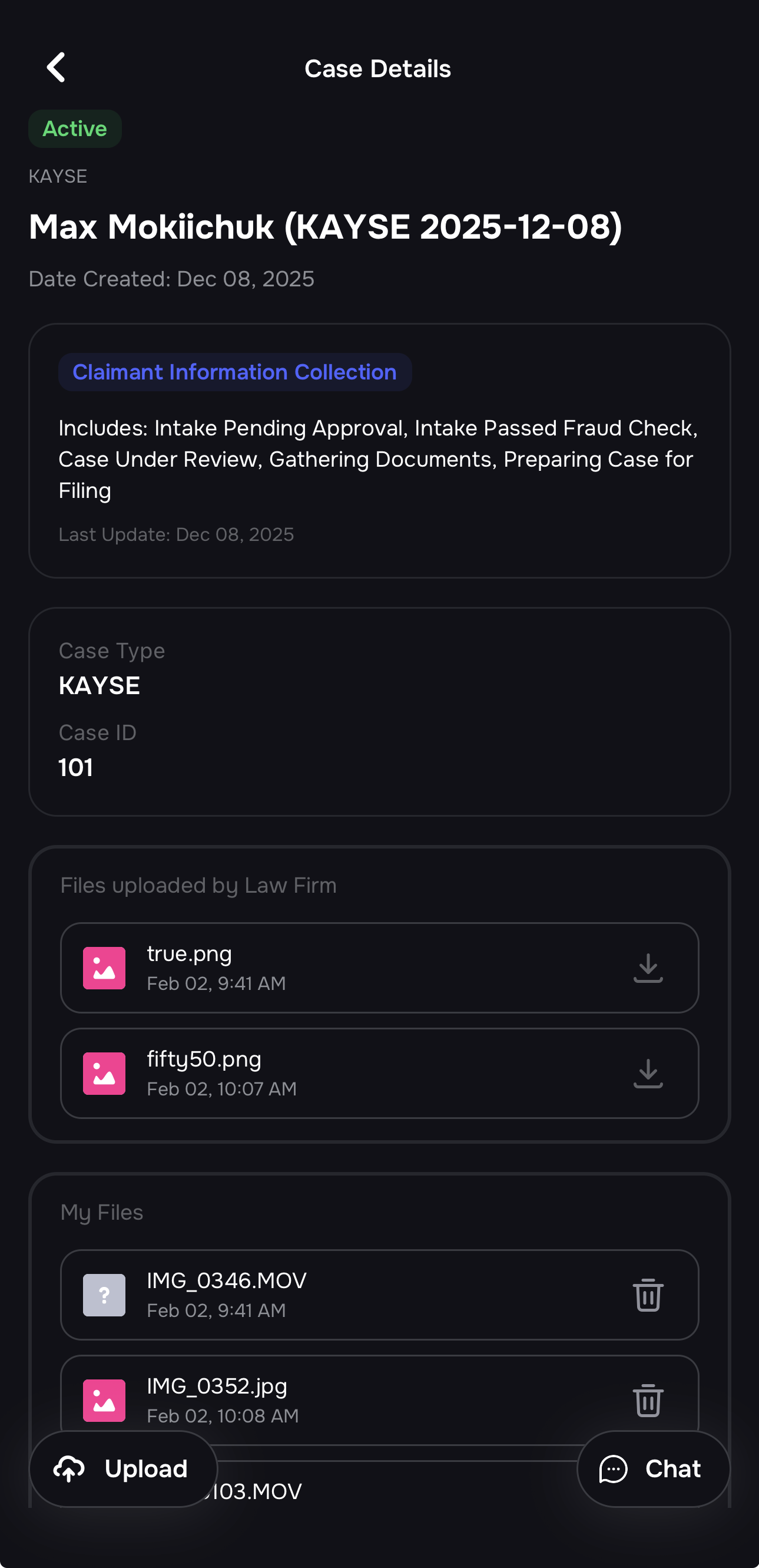 Document upload to case with email notification for clients without app