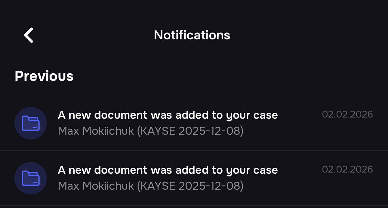 Mobile app document viewing and push notification for new documents