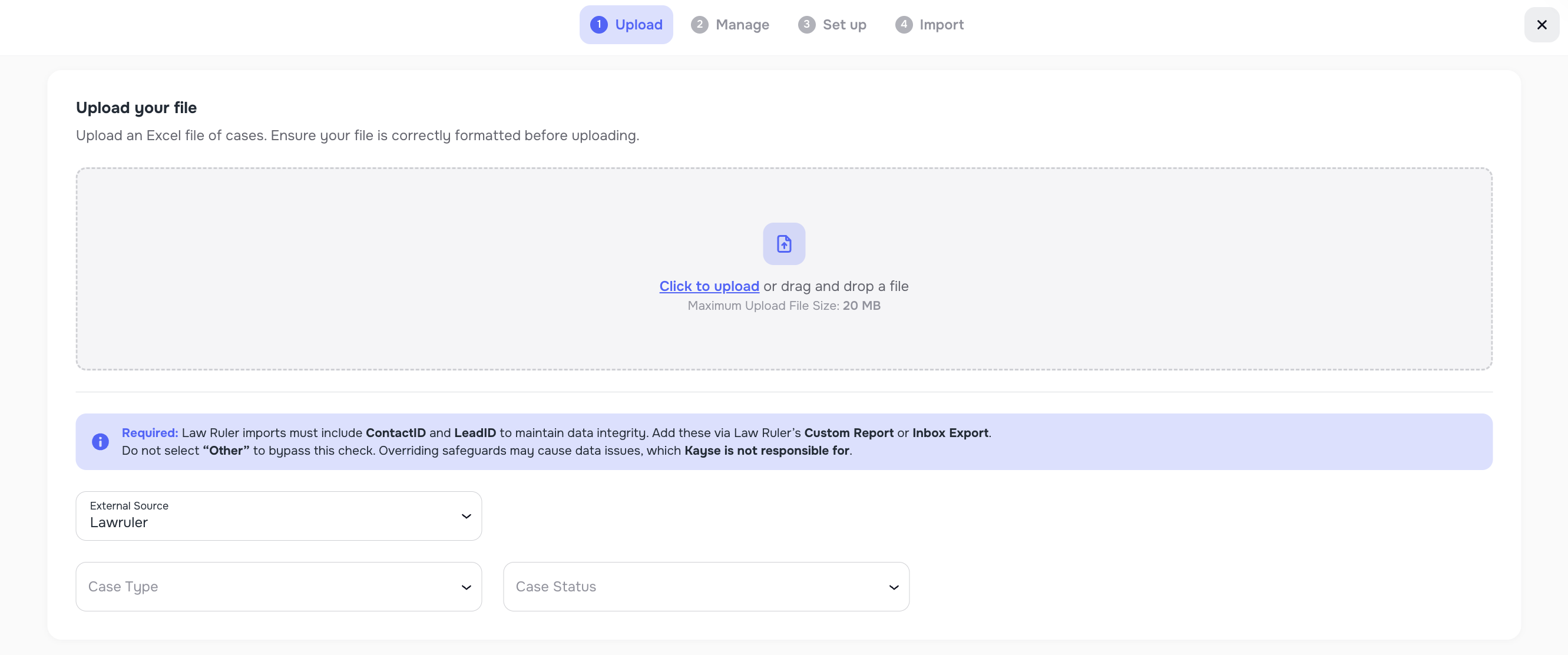 Law Ruler Importer Wizard validation requiring Contact ID and Lead ID