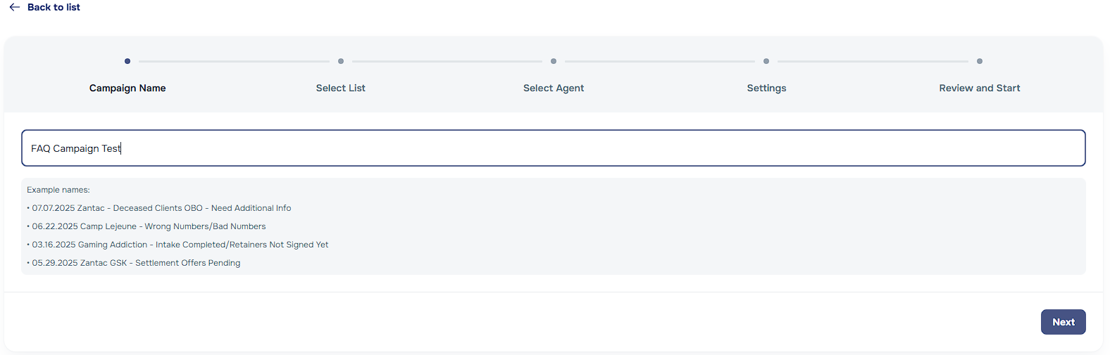 Name campaign and define user list