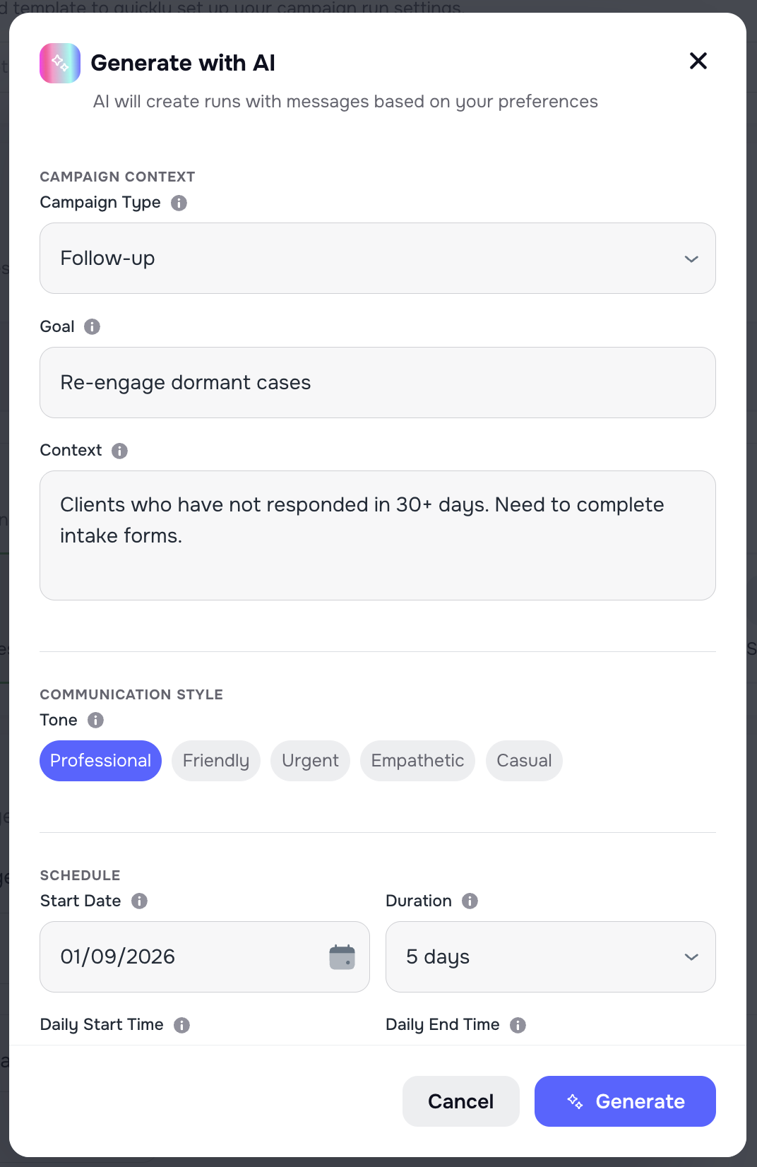 Generate with AI Run configuration