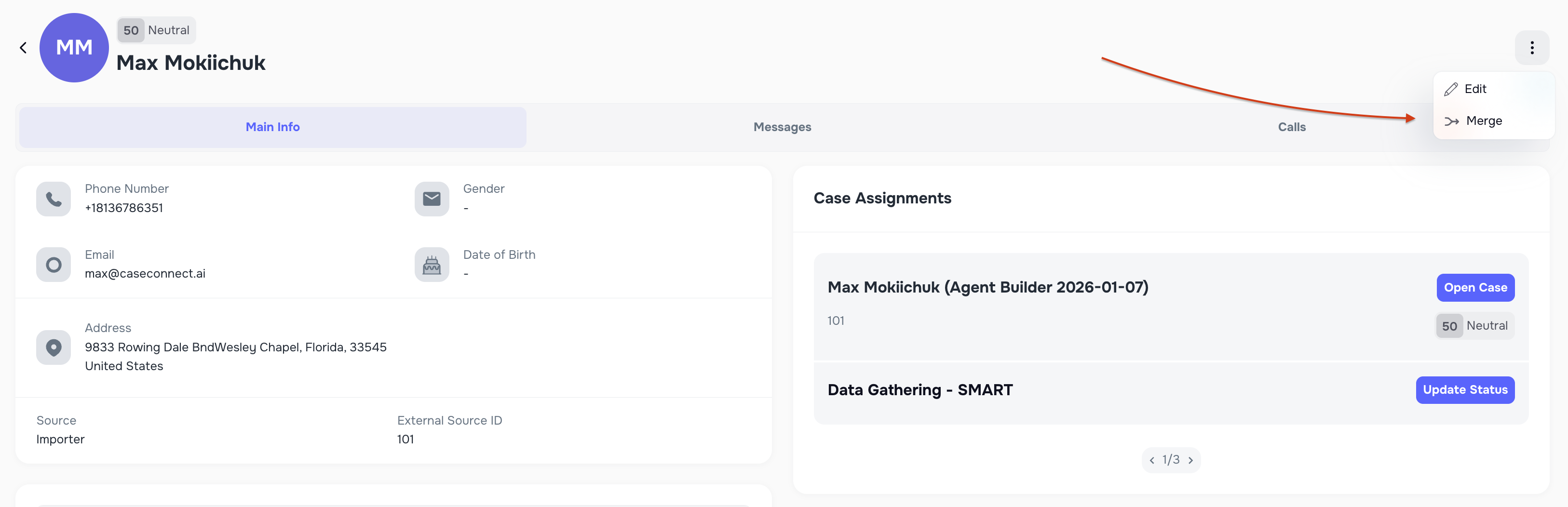 Merge Unknown Caller into existing client