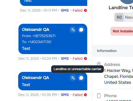 Landline detection avoiding SMS to non-SMS numbers