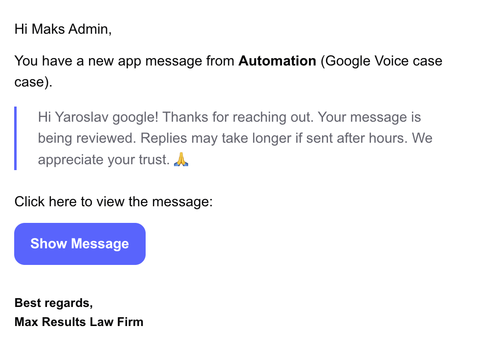 Email notification preferences for messages and documents