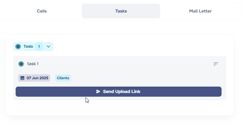 Send Upload Link button on task
