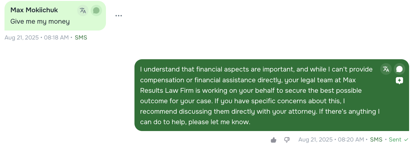 AI answering case status question