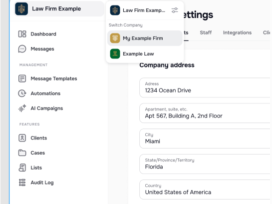 Company logo dropdown for switching between companies