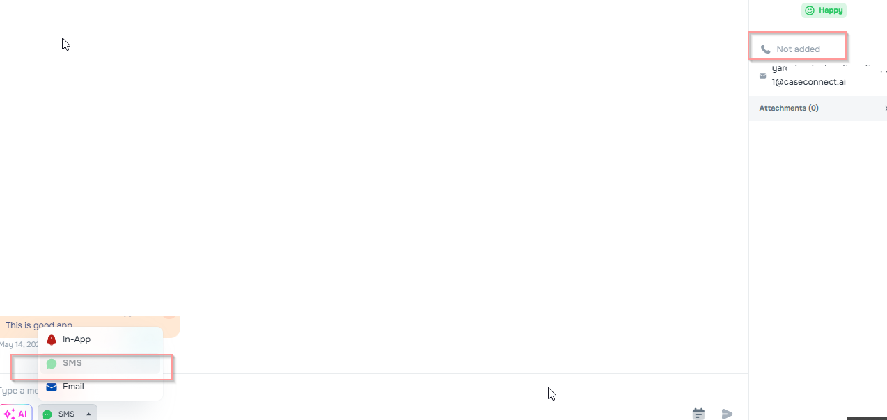 SMS option disabled in Messenger when client has no phone number