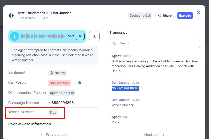 Auto data enrichment for invalid or wrong numbers