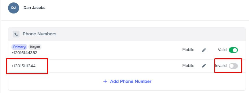 Wrong Number tag on client profile