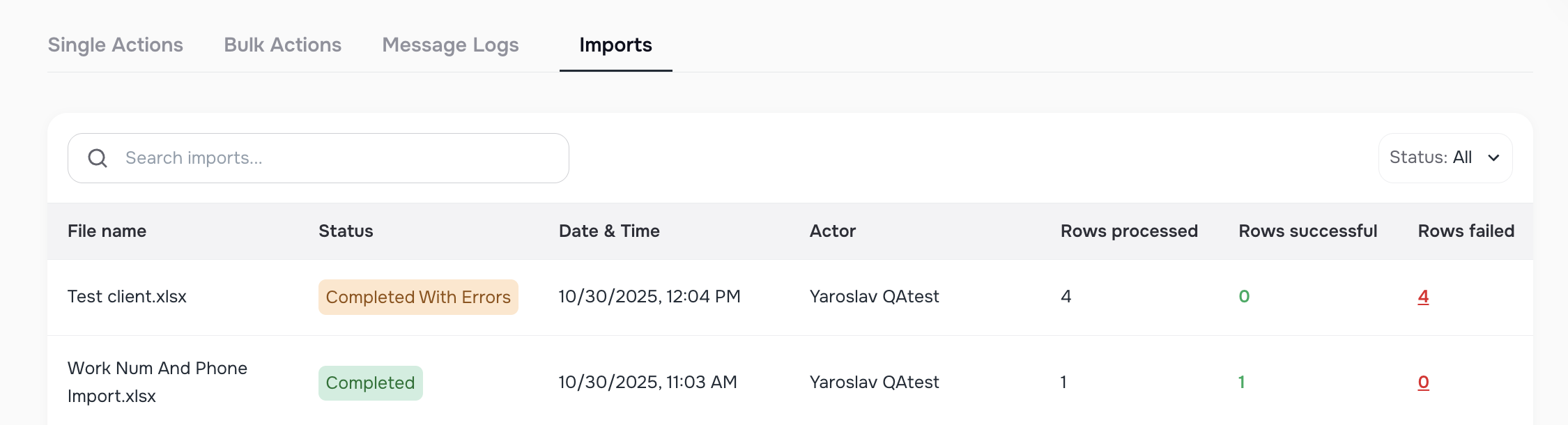 Import completion notification and report access
