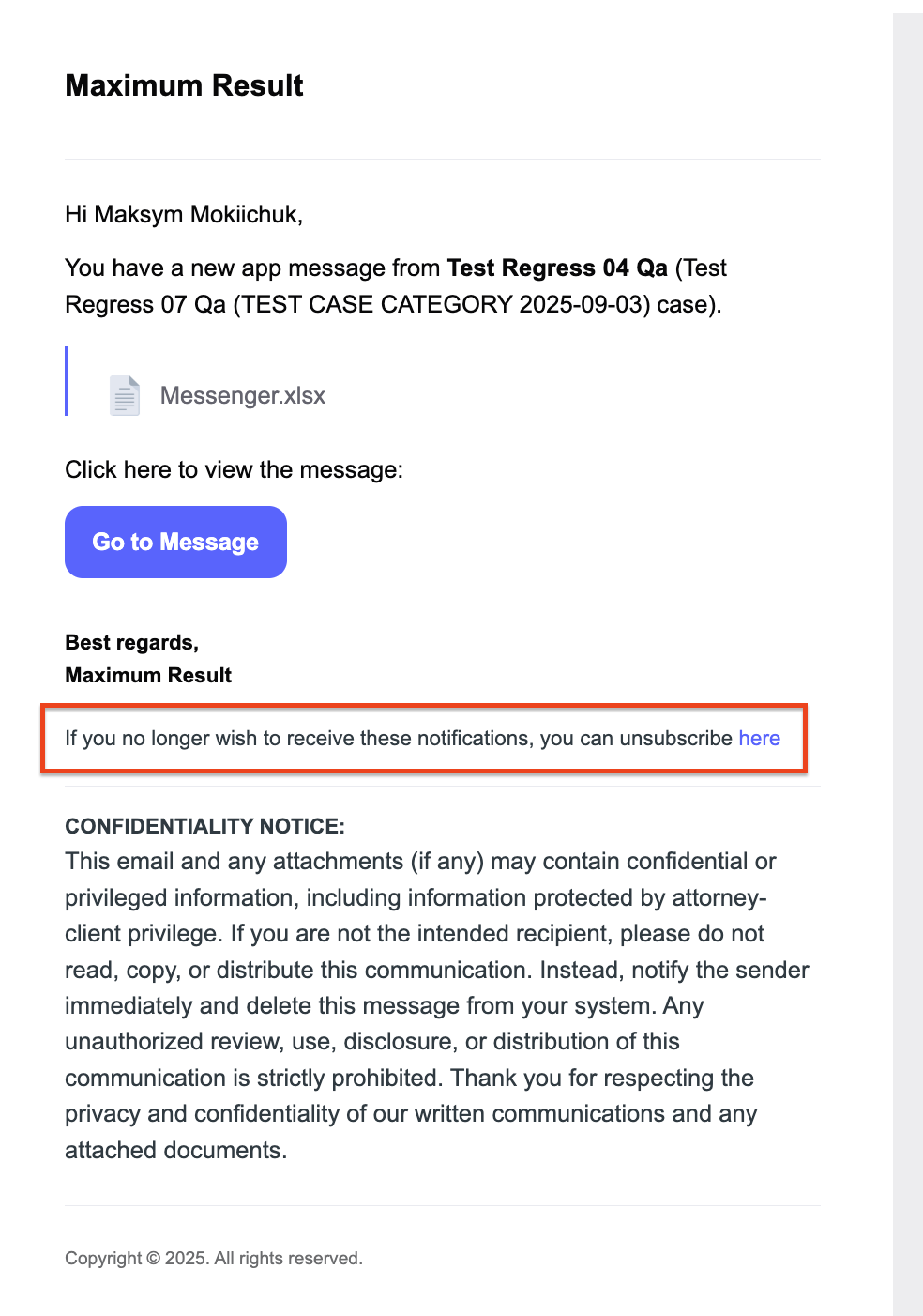 Unsubscribe link in admin email notifications