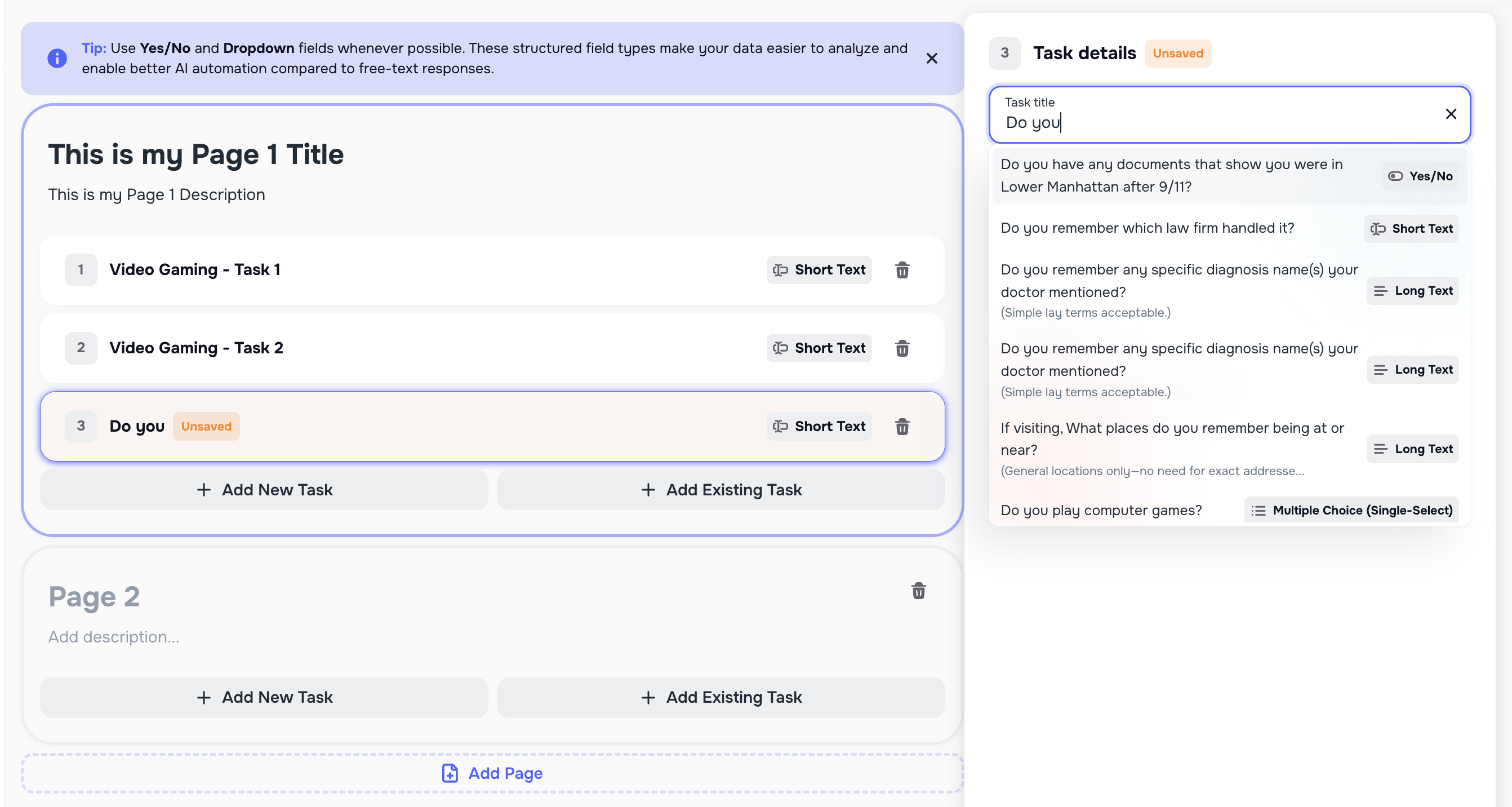 Smart Tasks dashboard with task tracking and completion status