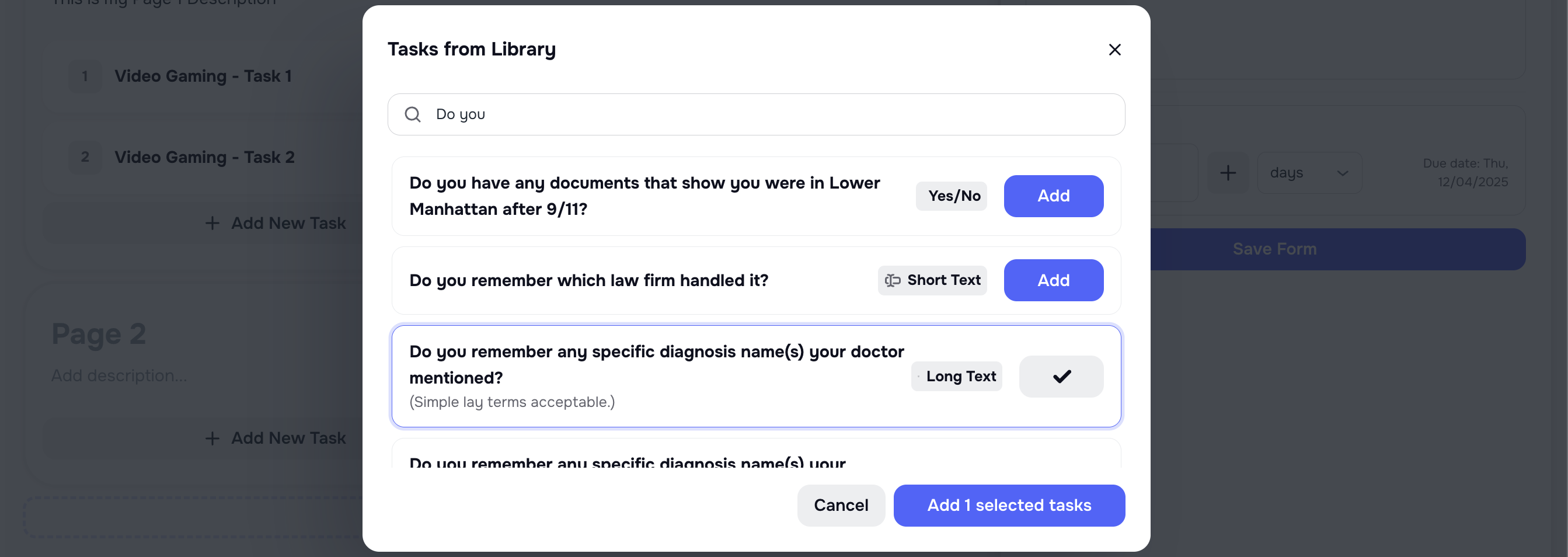 Task Library suggestions when creating tasks