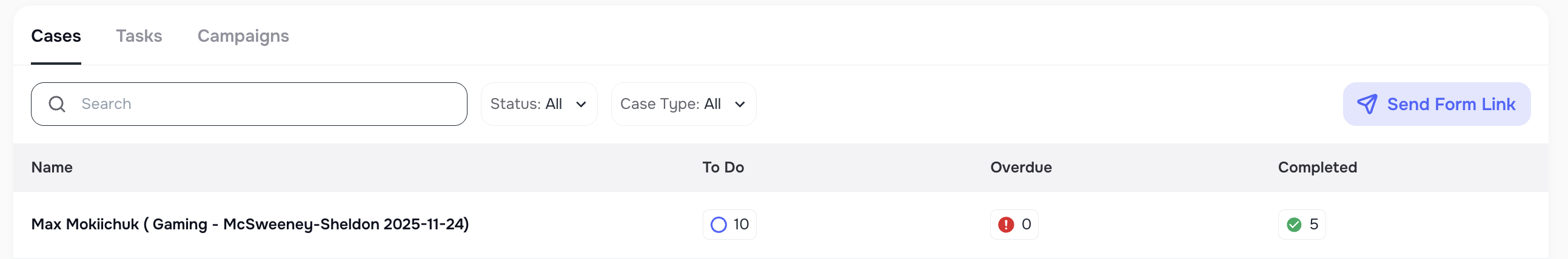 Send form link from Form page, Case page, or AI Campaign