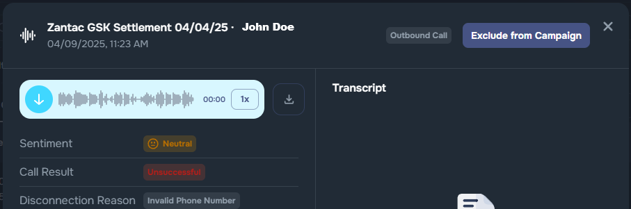 Wrong Number handling in campaign UI