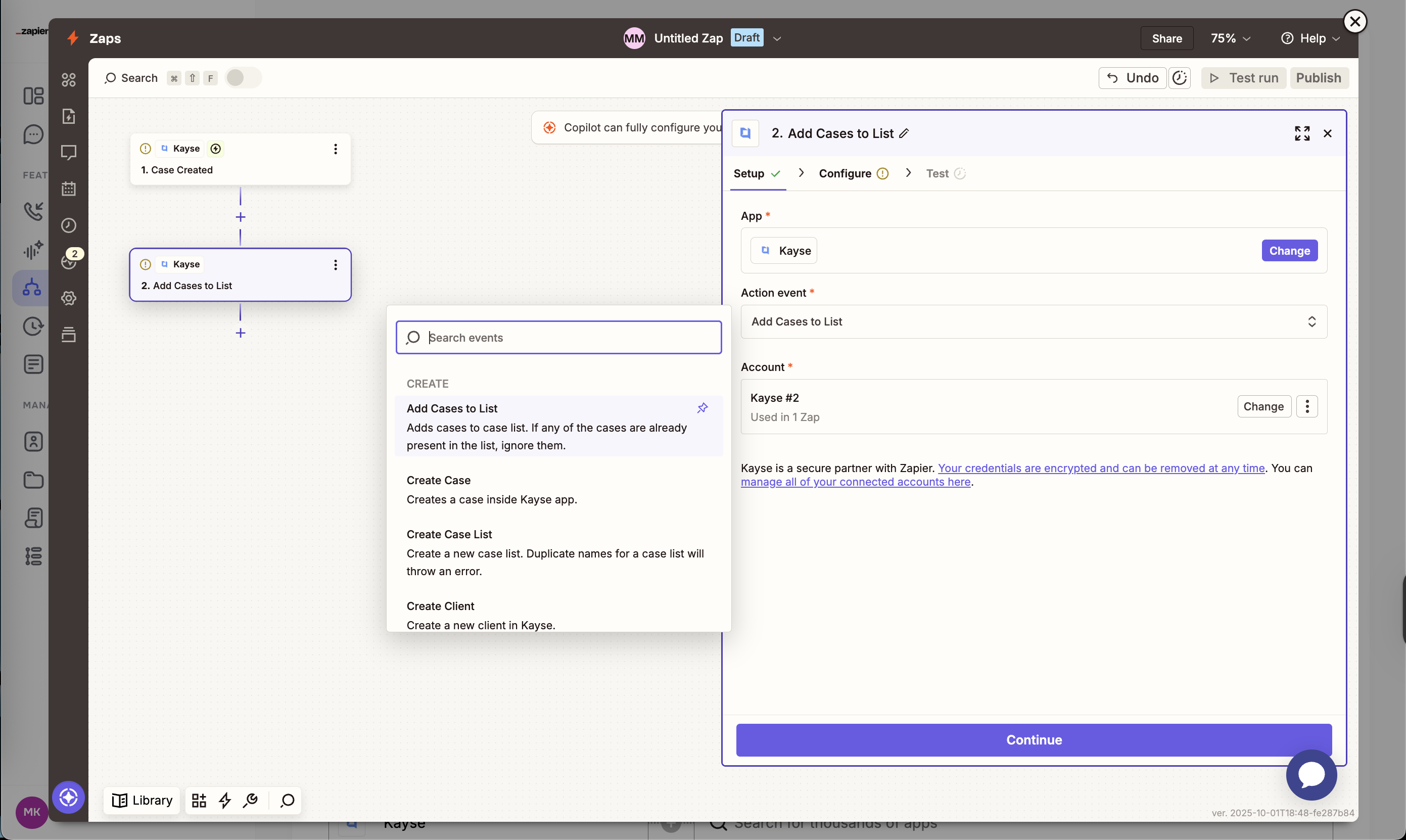 Zap Action block with app selection and action configuration