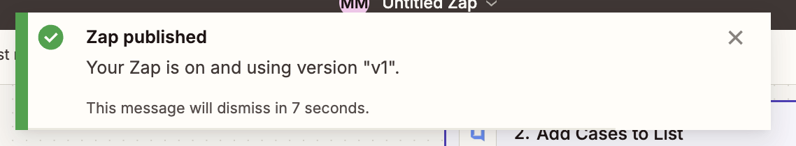Publish Zap button to activate automation